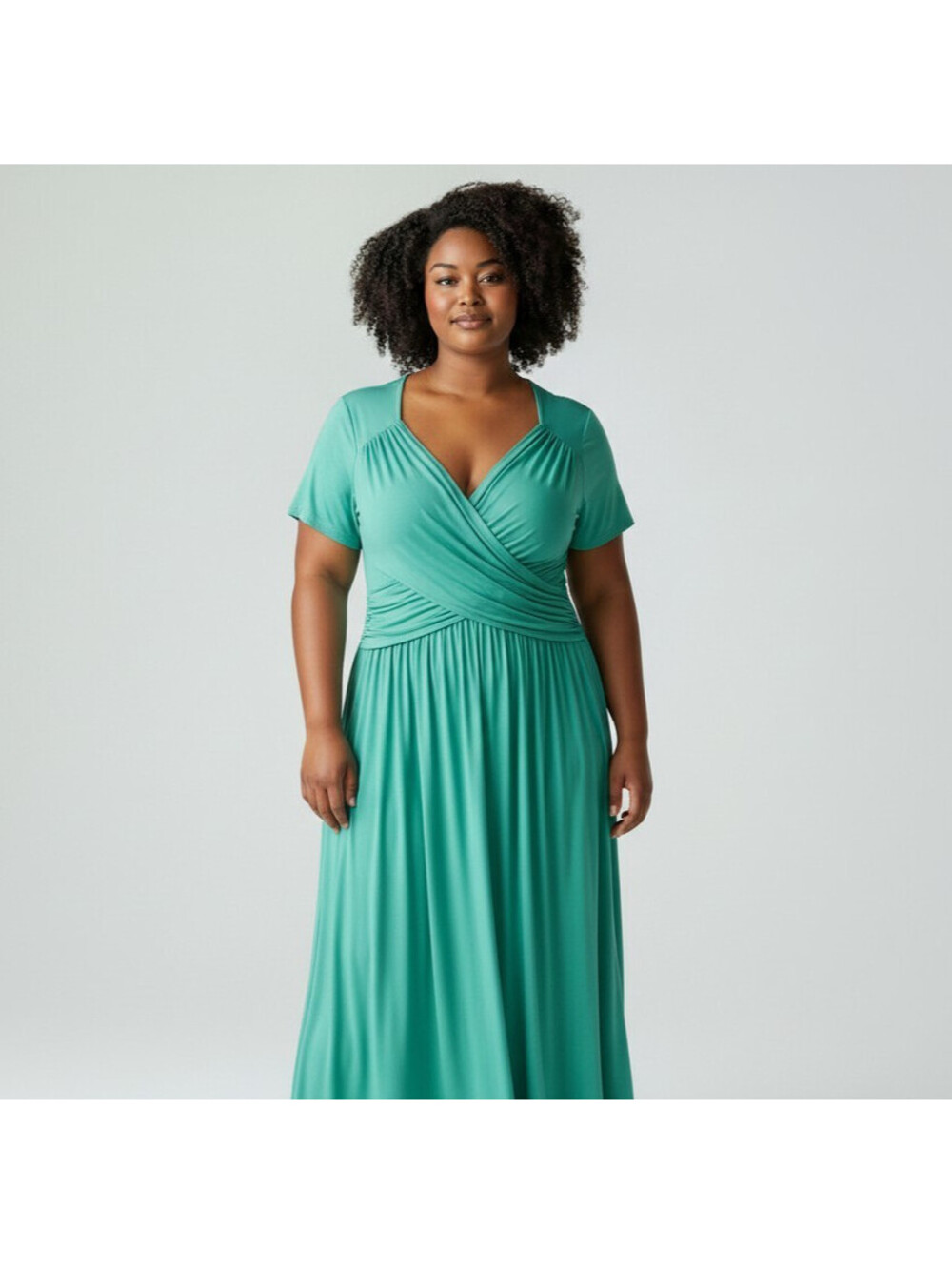 Unbranded Dress Women 3XL Plus Blue Shift Midi V-Neck Short Sleeve Stretch